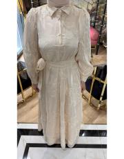 organze çiçekli elbise bej 2