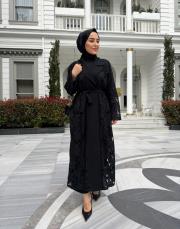 tam boy dantel trenç siyah 2