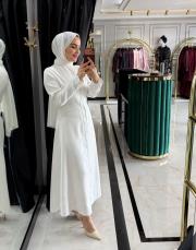 dalga desen elbise beyaz