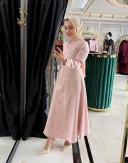 dalga desen elbise pudra