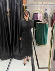 otrişli dantel elbise siyah 2