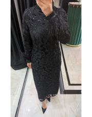 otrişli dantel elbise siyah 3