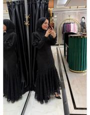 dantel asimetrik elbise siyah