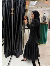 dantel asimetrik elbise siyah 2