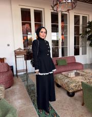 krep dantel detay peplum takım siyah