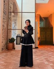 krep dantel detay peplum takım siyah 3