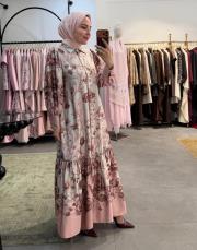 desenli ipek saten elbise pembe