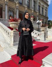 mahira payetli abaya takım siyah 2