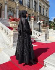 mahira payetli abaya takım siyah 4